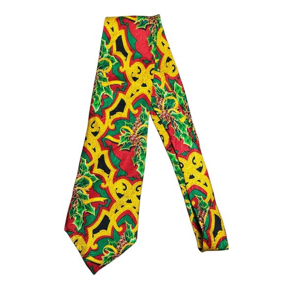 Rush Limbaugh No Boundaries Men's Necktie Silk Red Yellow Christmas Party Holly - Picture 1 of 5